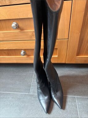 Stuart Weitzman Black Pointed-Toe Over-the-Knee Boots